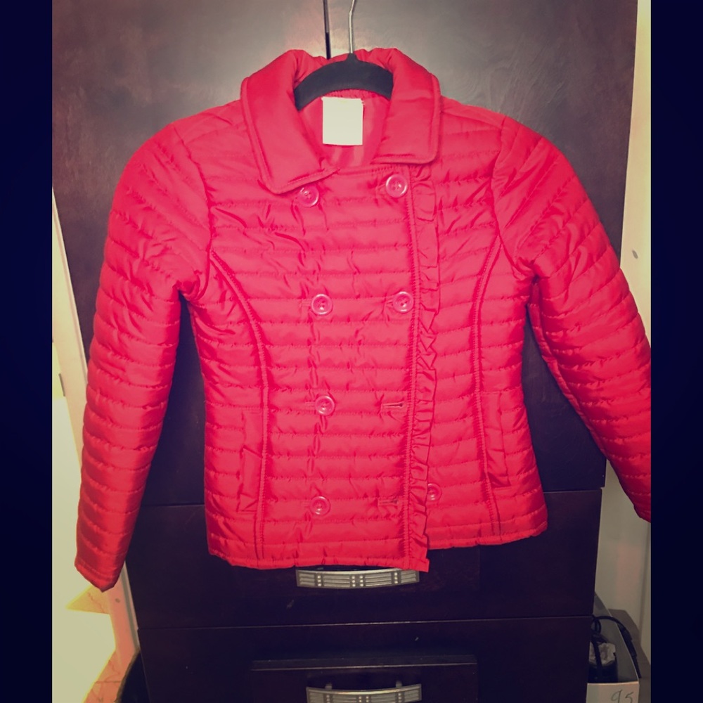 CA-UTE! Girls red double-breasted puff jacket!